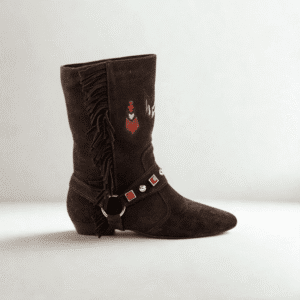 astrid koyu kahve hakiki süet nakışlı bot